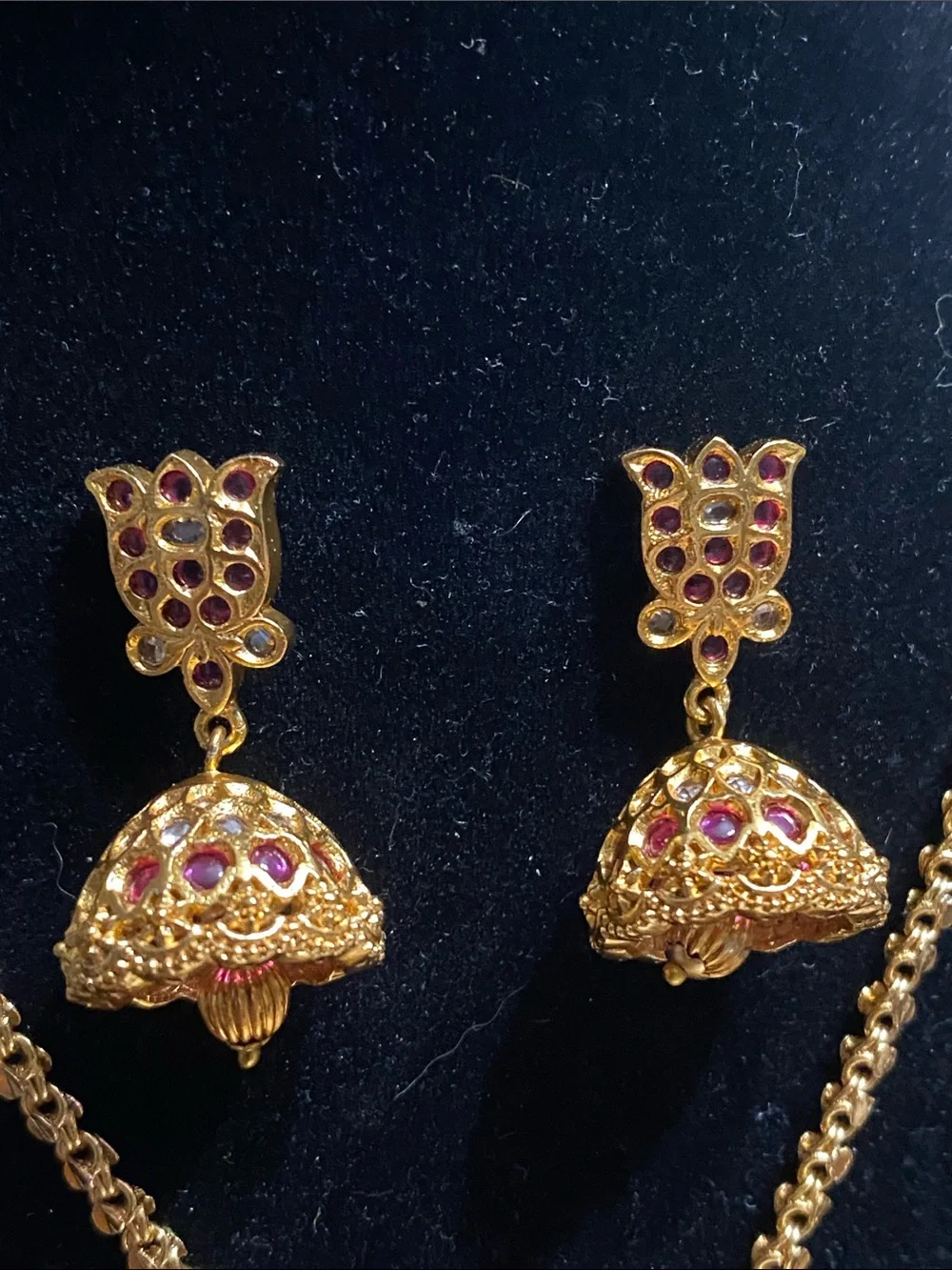 24KGP Kemp Filigree Pendant Necklace and Earrings Set with Ruby